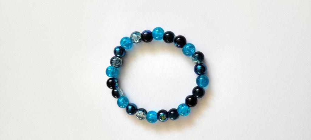 Aurora Borealis Blue 8mm Glass Beaded Stretch Bracelet 7"