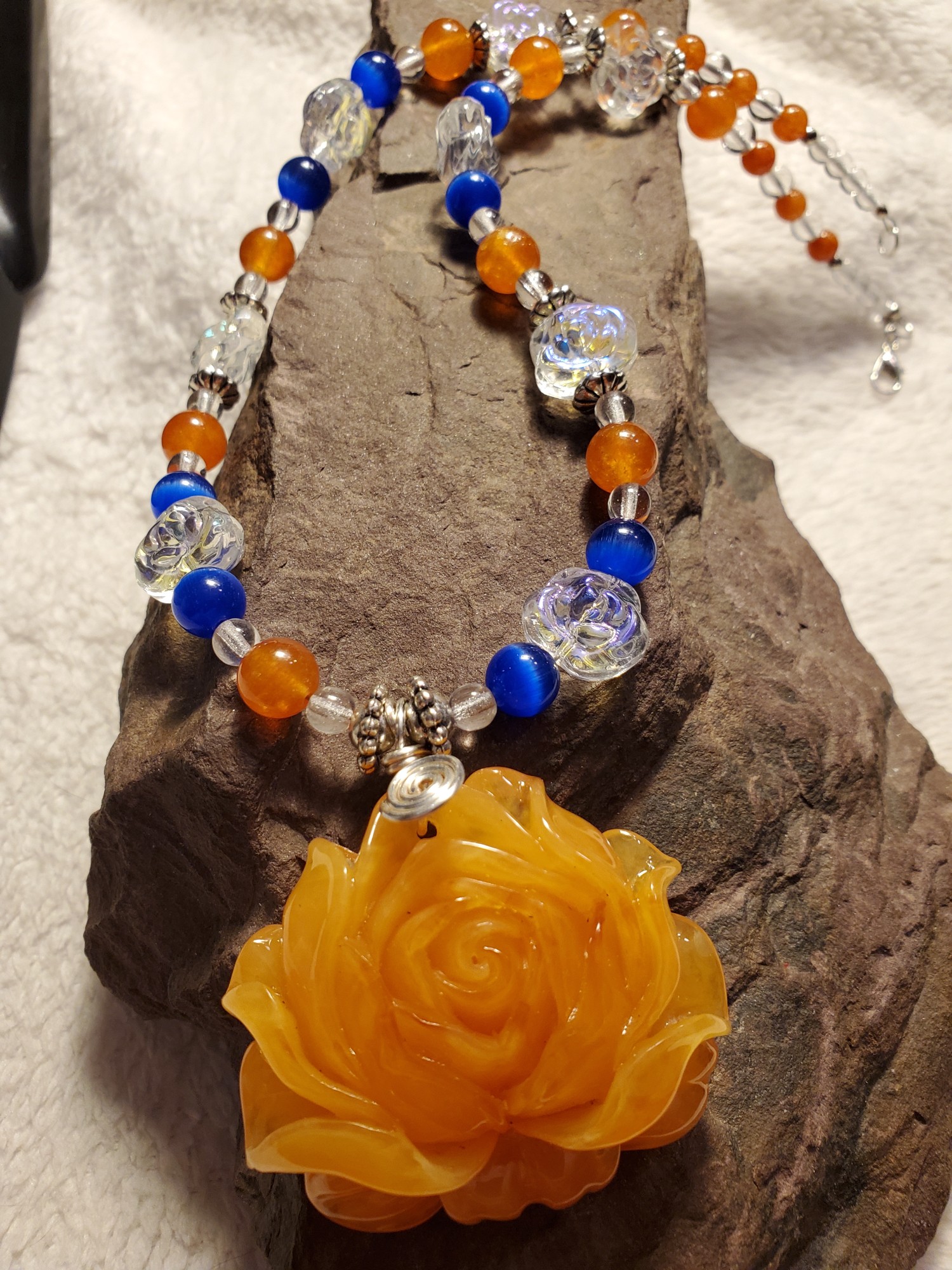 Moonlight Amber Rose Necklace