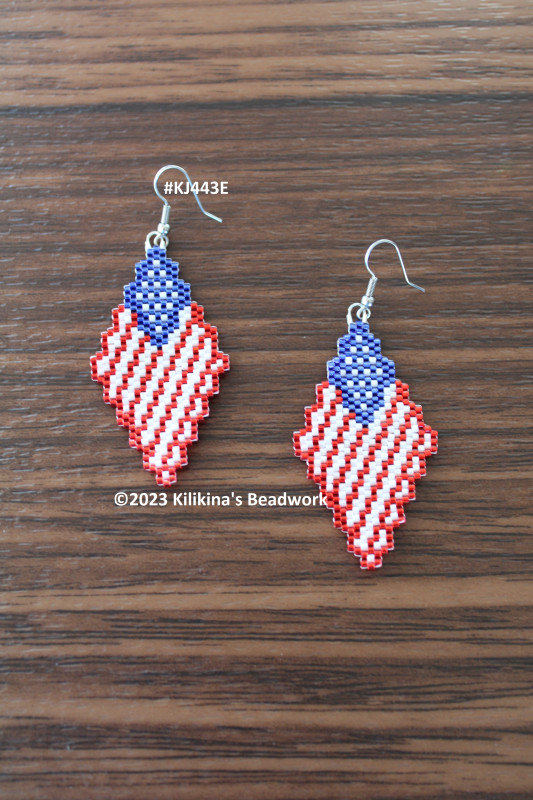 American Flag Earrings - USA Flag Earrings - Beaded USA Flag Earrings - Beaded American Flag Earrings - Made by Kilikina