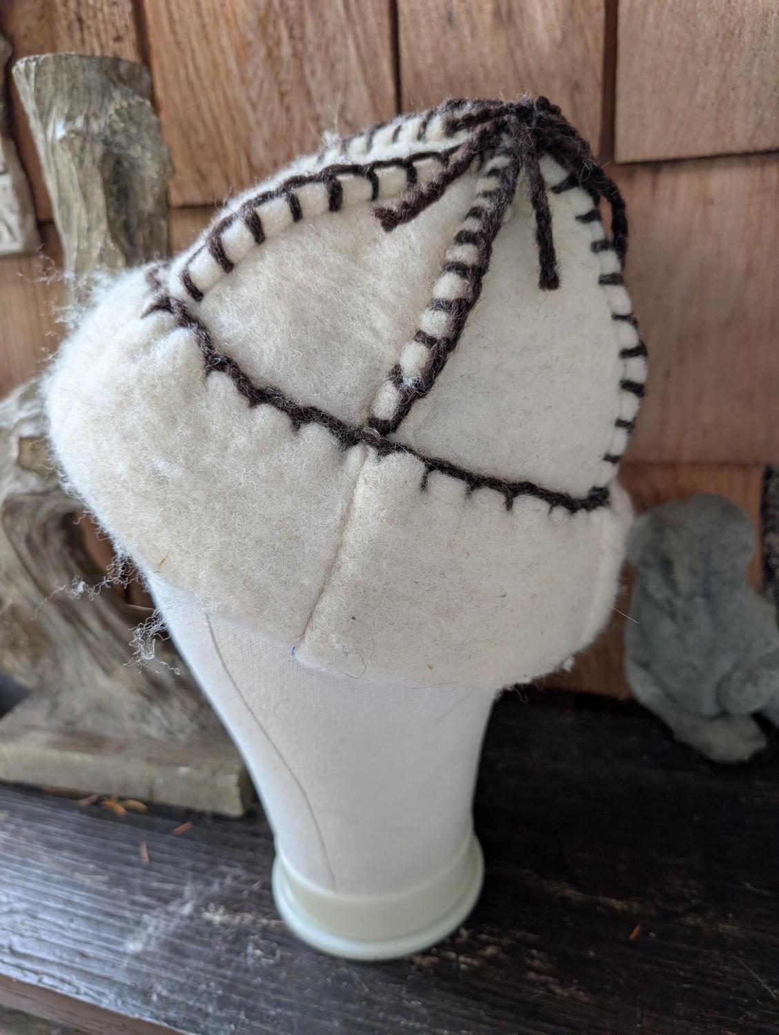 Mongolian, Cossack, Norse, Viking style hat with felted wool, hand embroidery