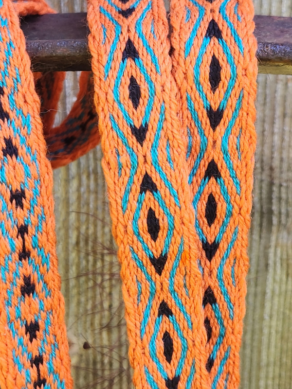 Wool Trim in Orange, Teal, and Black, Cross Garters, Belt, 100% wool