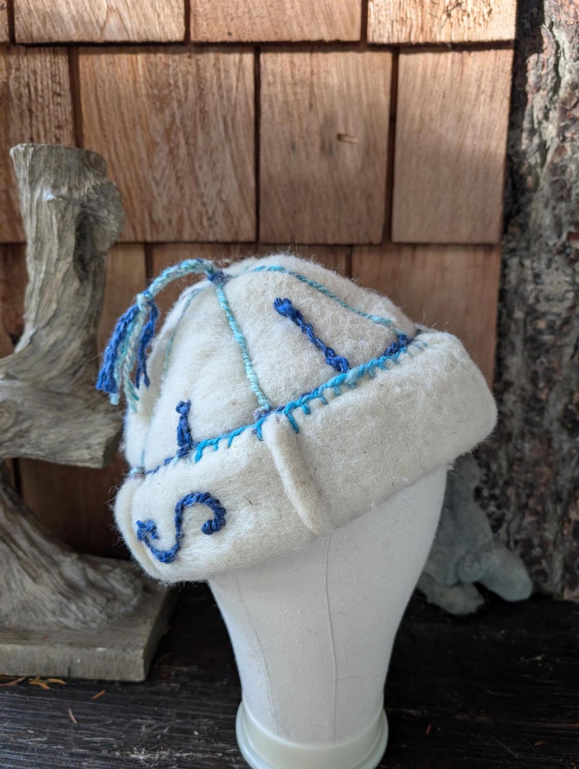 Mongolian, Cossack, Norse, Viking style hat with felted wool, hand embroidery