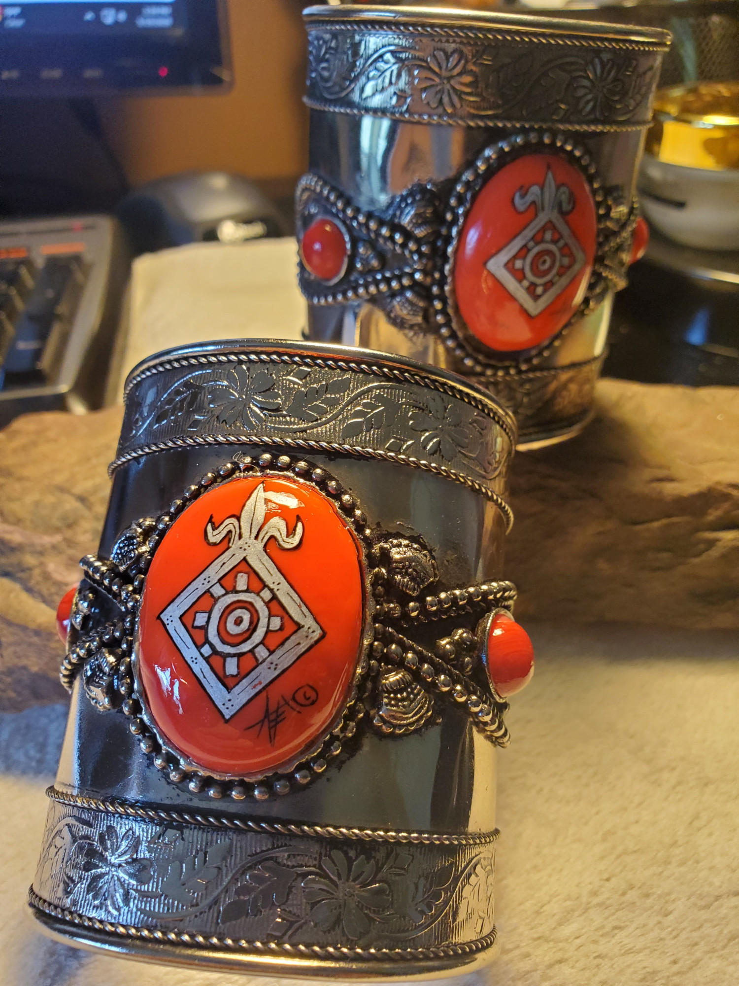 Order of the Mark Red Agate Cuff Bracelet Set