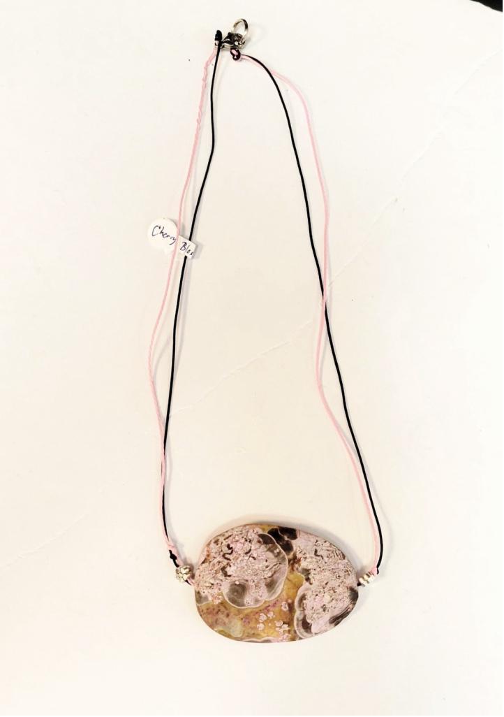 Sakura Cherry Blossom Pendant Double Corded Necklace 18"