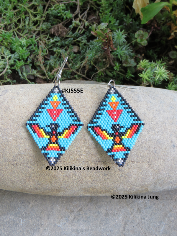 Native American Style Beaded Earrings - Beaded Thunderbird Earrings - Beaded Firebird Earrings - Made by Kilikina