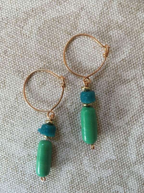 Green and Teal Glass Ancient Roman Style Earrings
