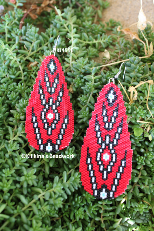 Native American Style Beaded Earrings - Navajo Rug Beaded Earrings