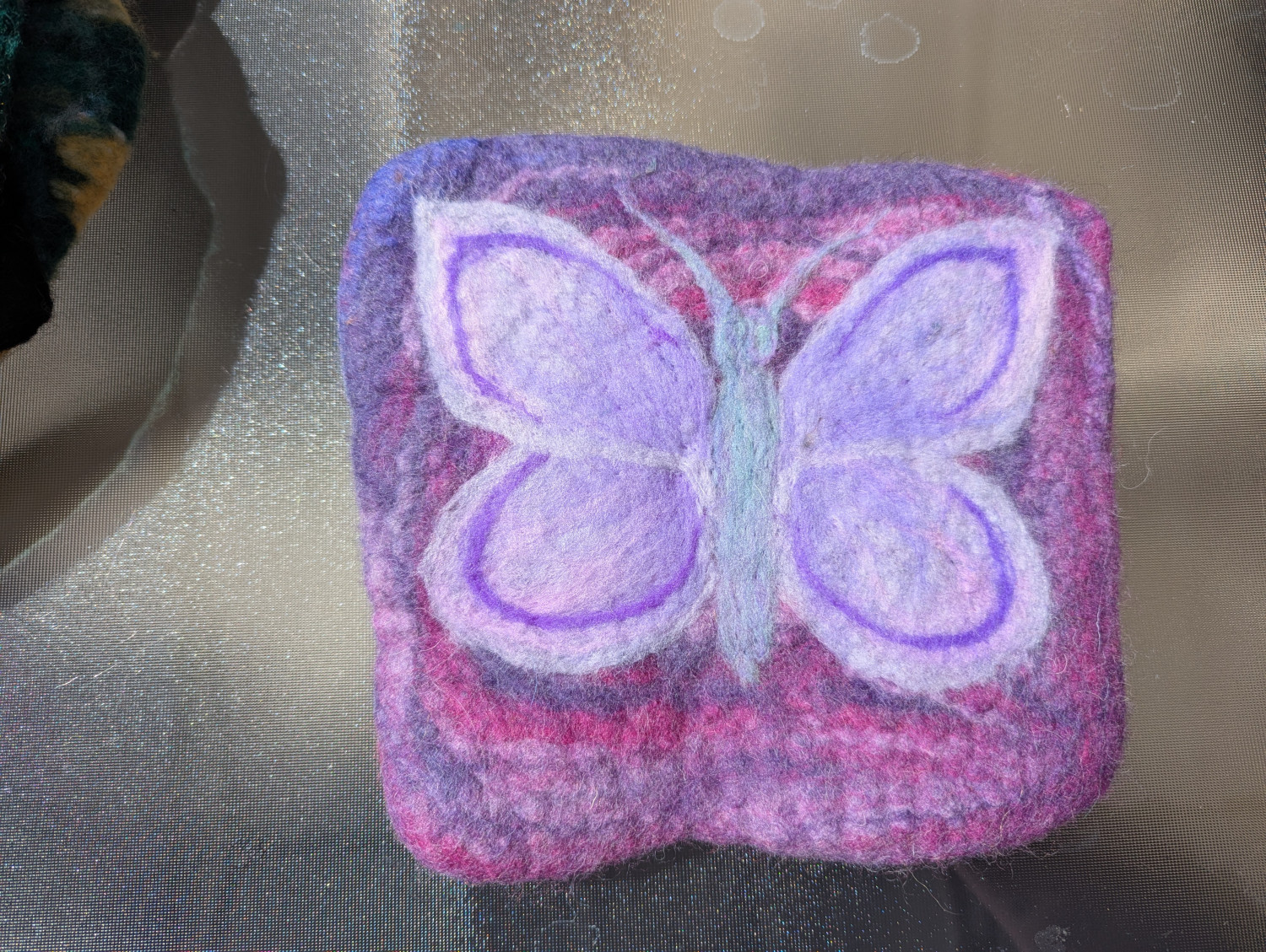 Purple Butterfly and Rainbow Chevron Double Sided Felted wool Hot pad trivet
