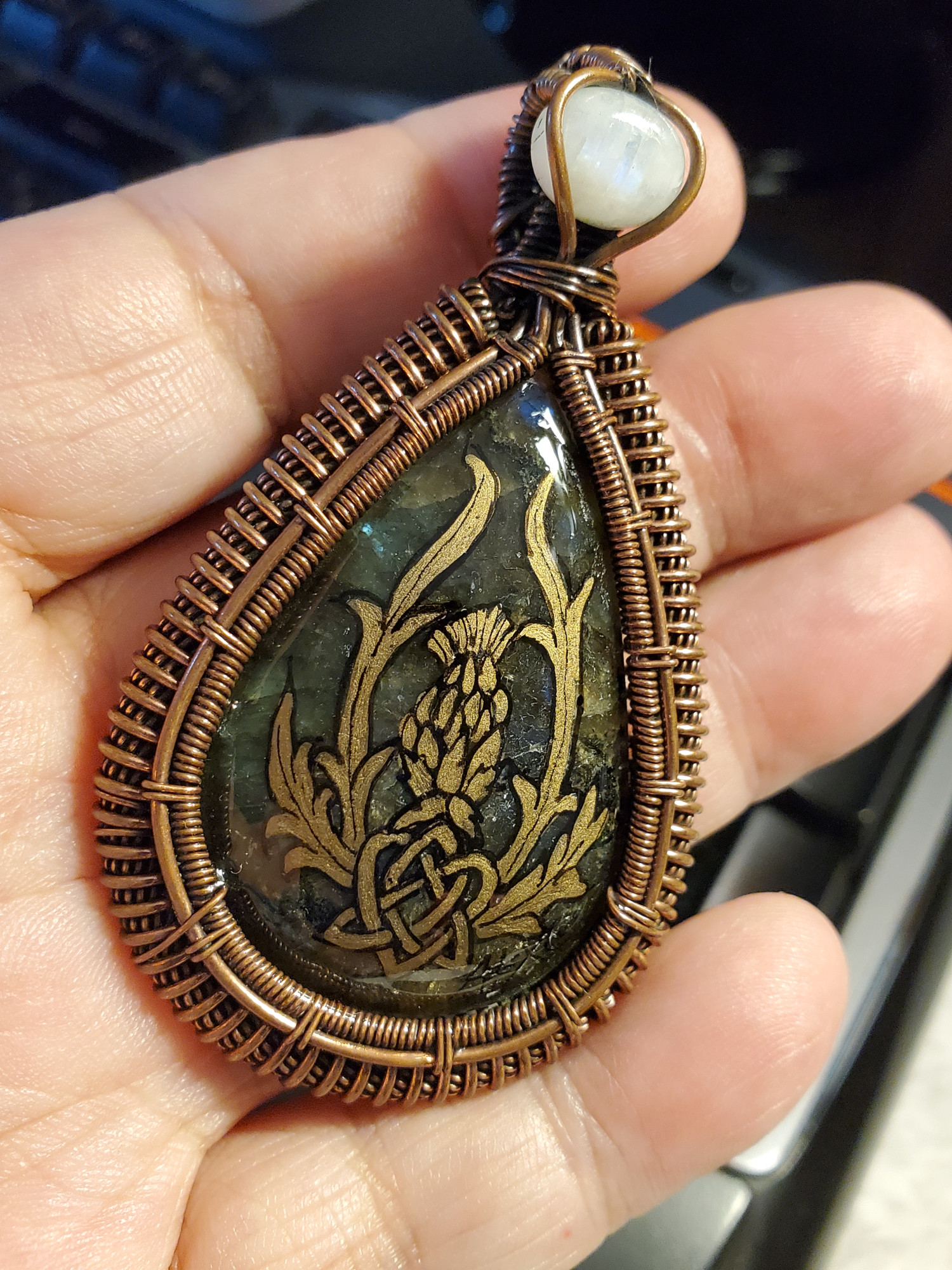 Celtic Thistle in Copper Pendant