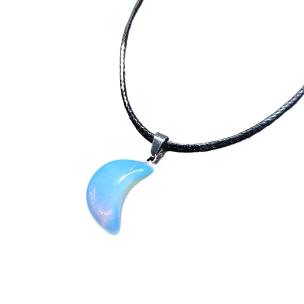 Hand Crafted Opalite Crescent Moon Pendant Corded Necklace
