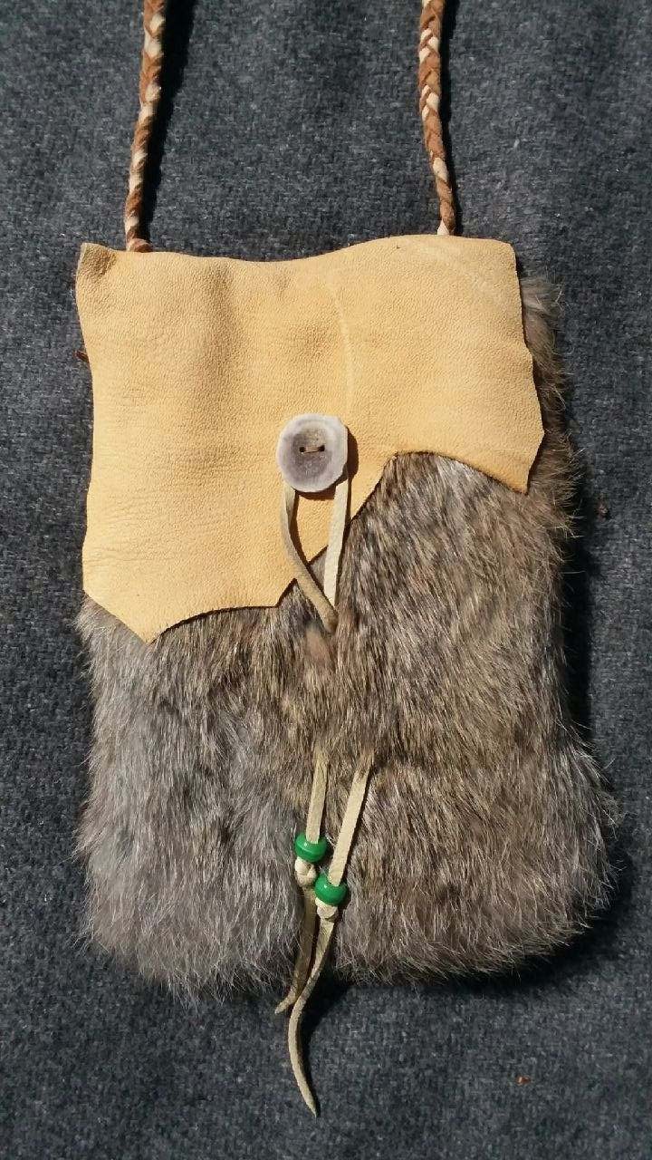Deer & Rabbit Hide Handmade Fur & Leather crossbody pouch