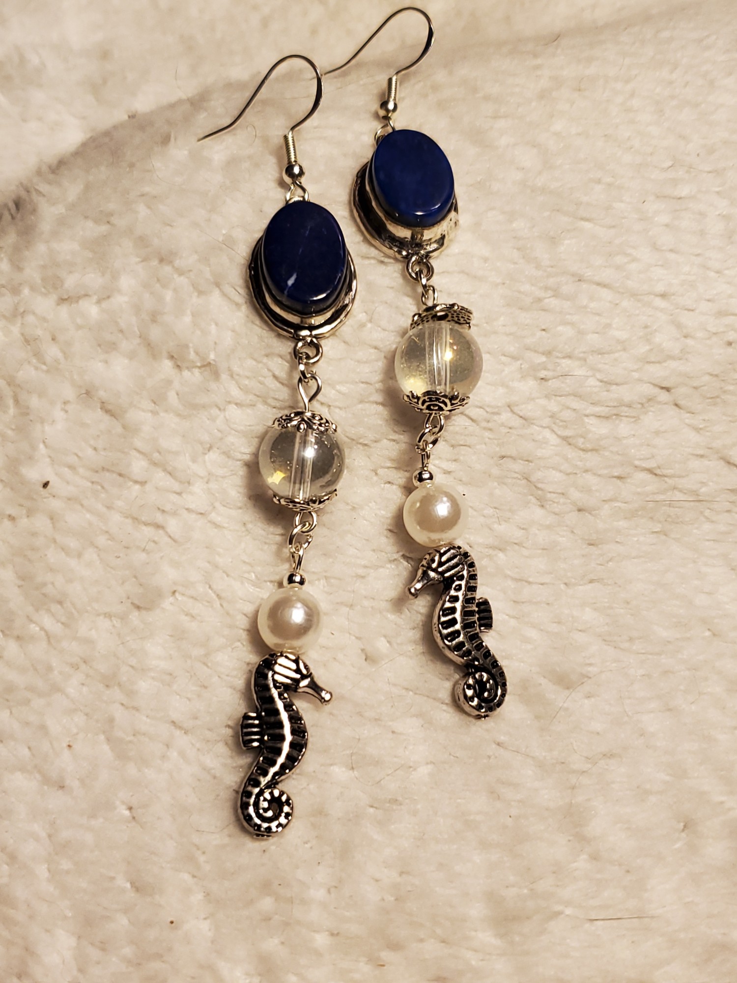 Seahorse Lapis Sterling Ear Rings