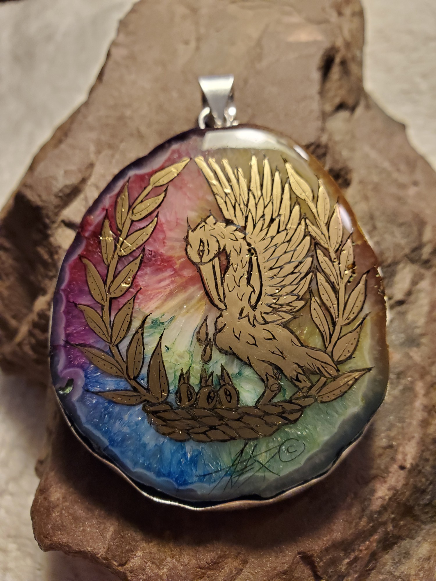 Pelican Laurel Solar Quartz Sterling Pendant