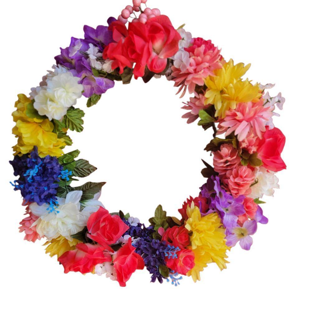 Spring Summer Vibrant Rainbow Floral Wreath