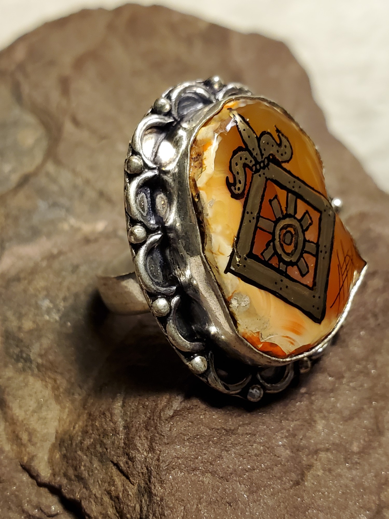 Order of the Mark Botswana Agate in Sterling Silver Ring size 8.5