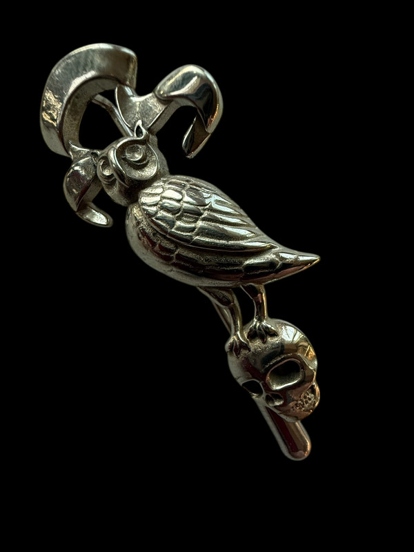 Owl on a Skull - medieval pin