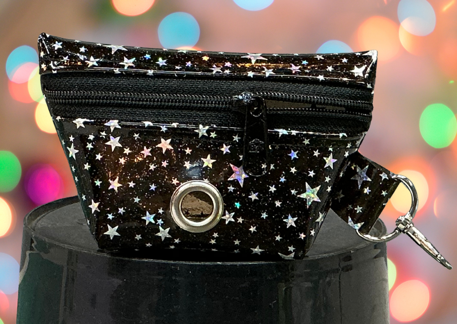 Holographic Black Star Glitter Mini Pouch | Puppy Waste Bag Dispenser | Keychain Coin Purse