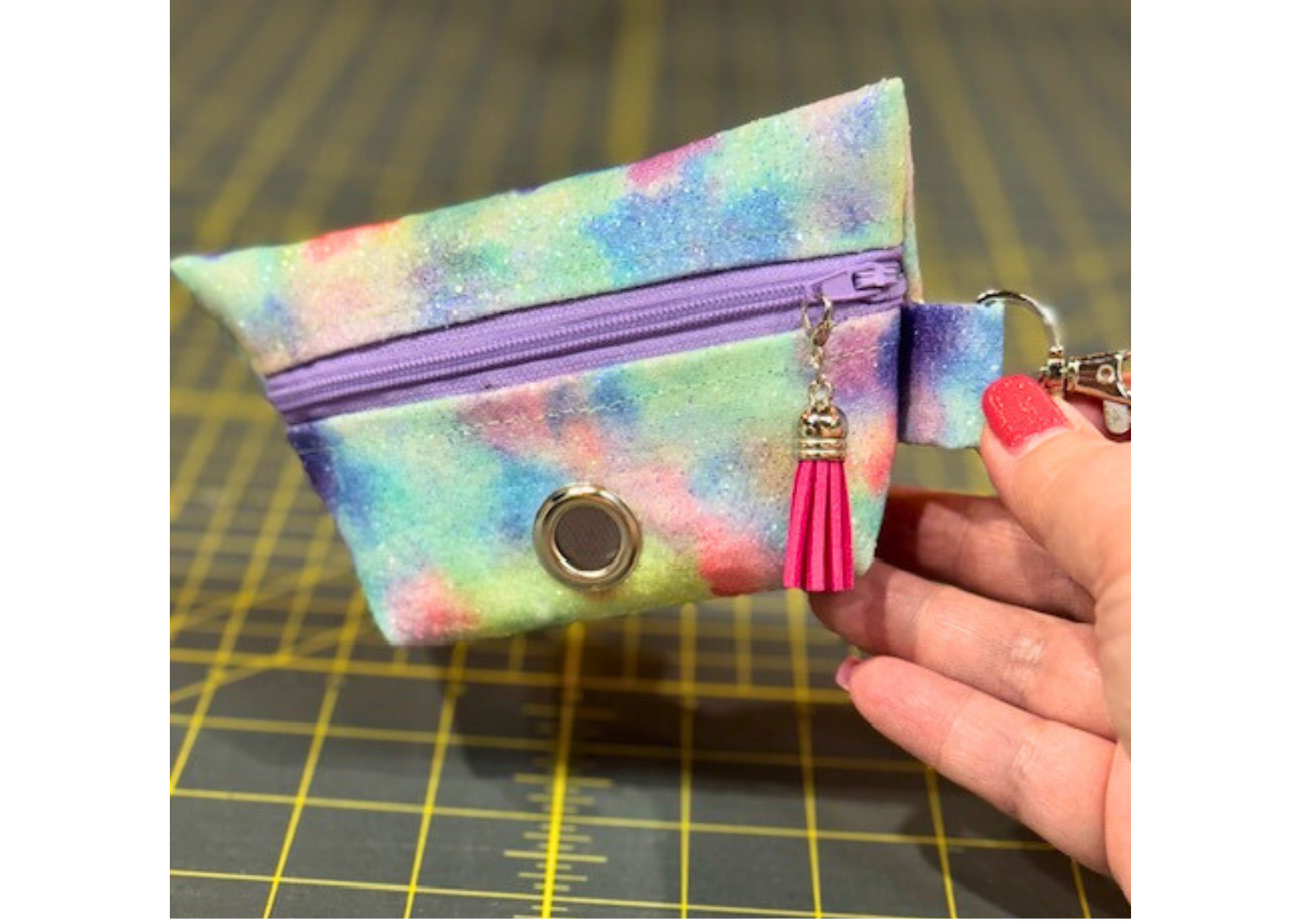 Pastel Splash Glitter Waste Bag Dispenser – Handmade Clip-On Pouch for Dog Walks