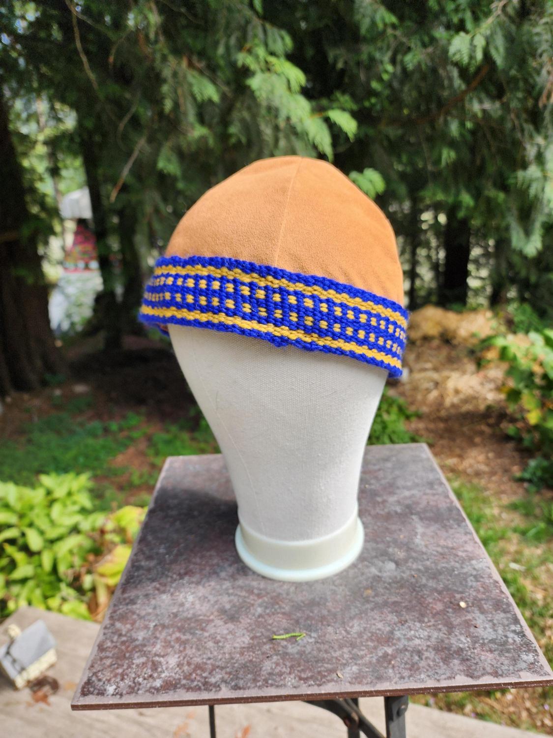 Viking Norse Hat, Golden Trim, Handwoven Inkle Band Custom orders