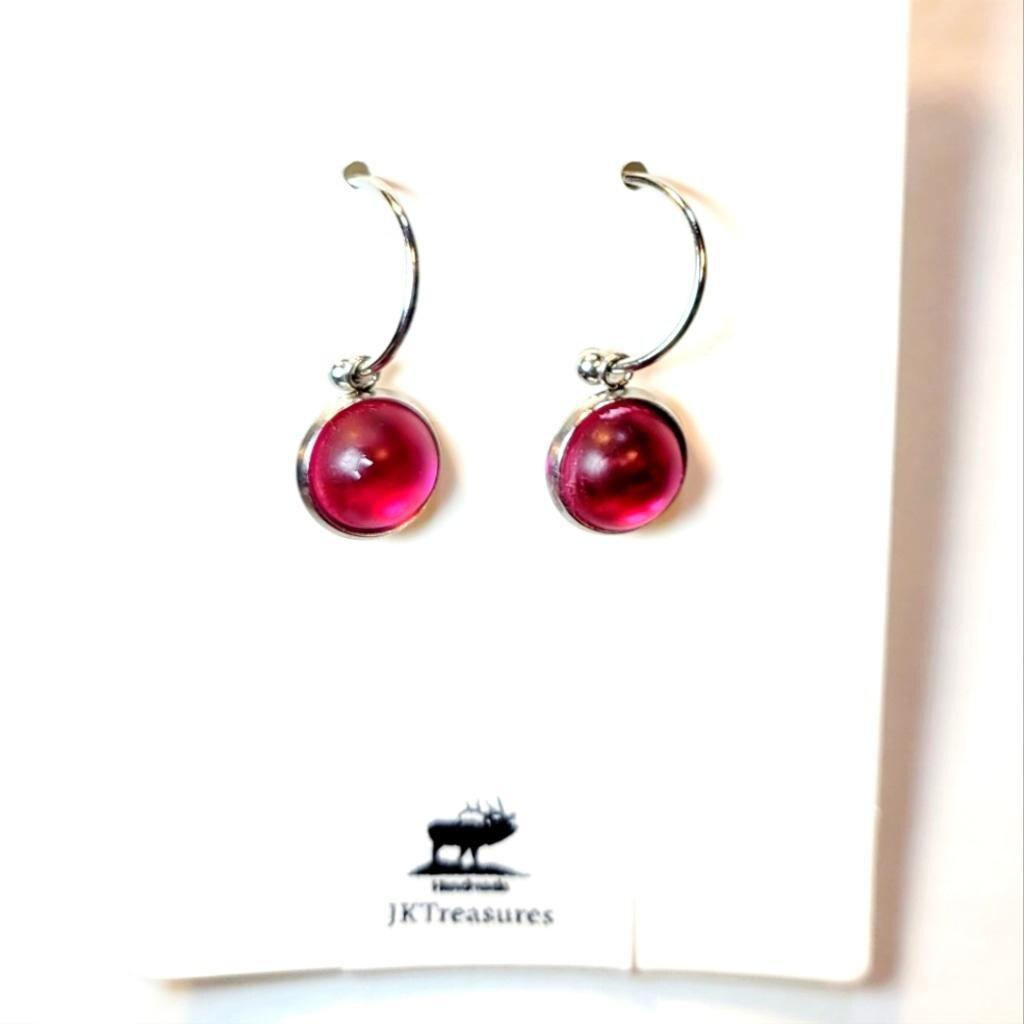 Purple Crystal Sea Glass Rhinestone Dangle Drop Hoop Earrings