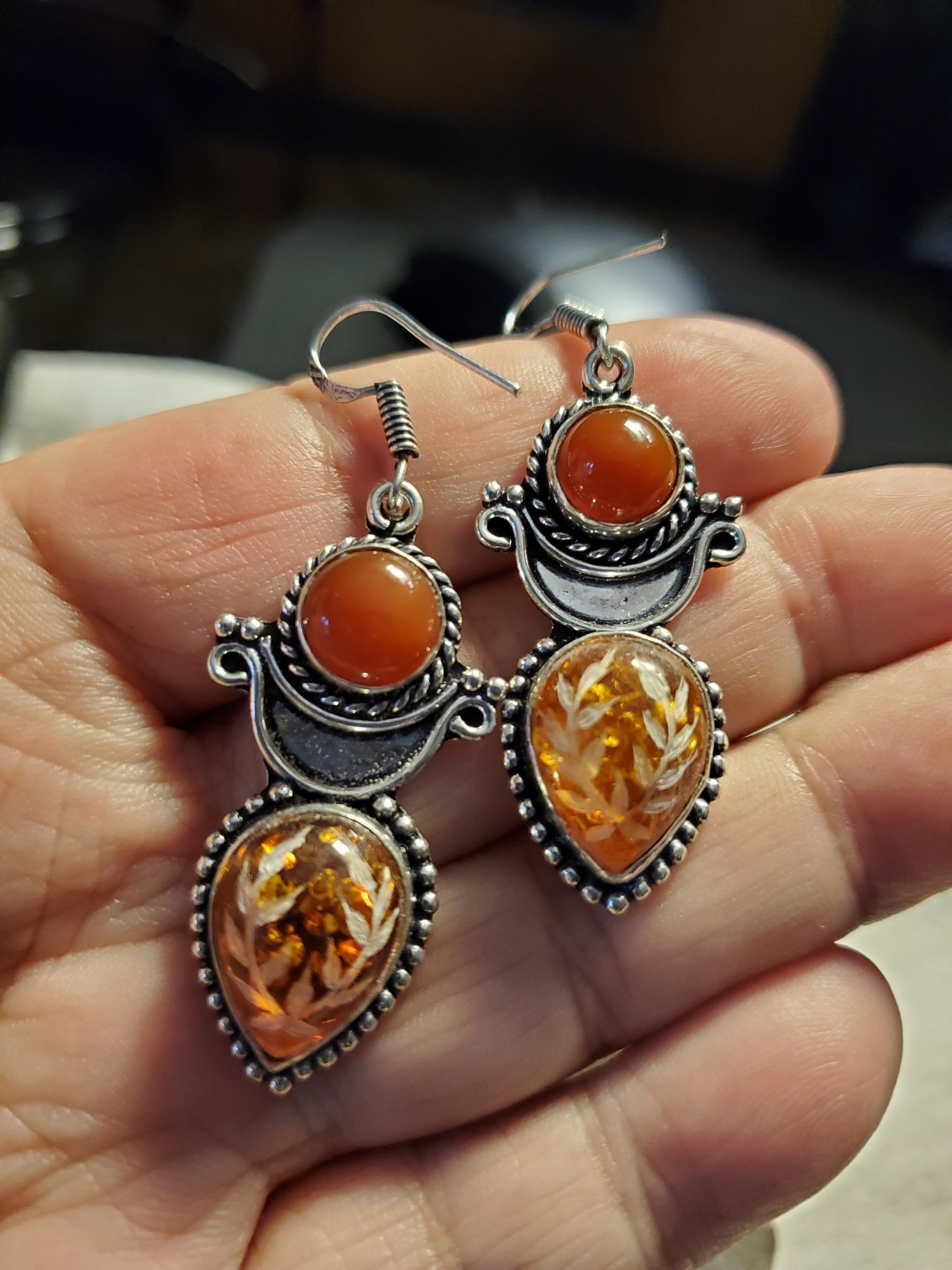 Laurel Amber Intaglio Earring Set