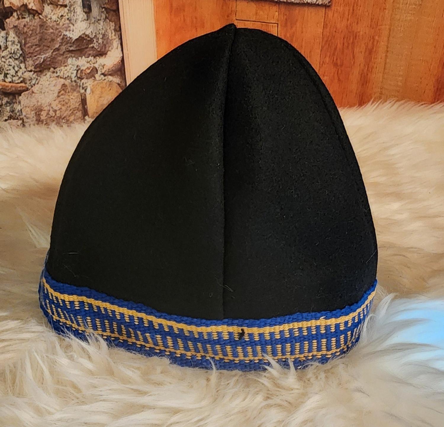 Viking, Norse, Anglo Saxon, cap hats, skull hats with handwoven inkle trim. Custom order