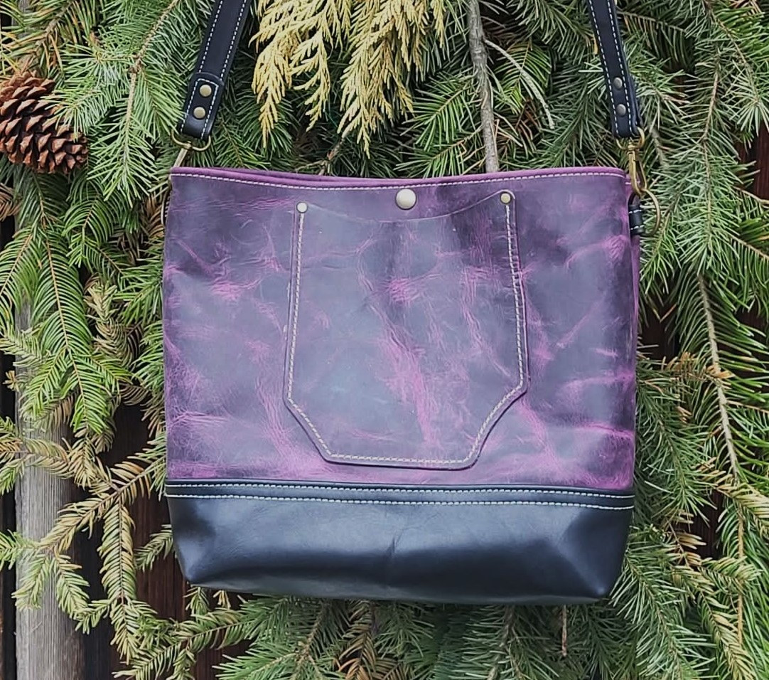Purple Leather Hand Made Tote Bag