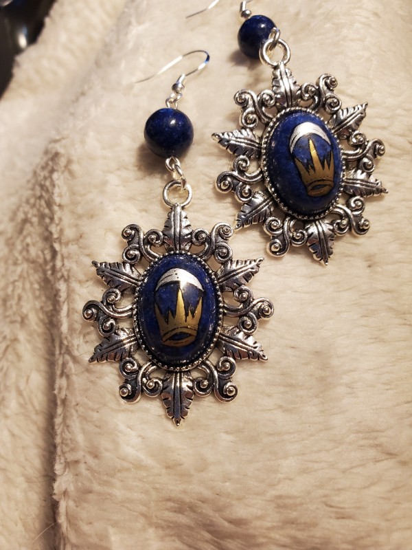 Silver Crescent Lapis Ear Rings in Silver