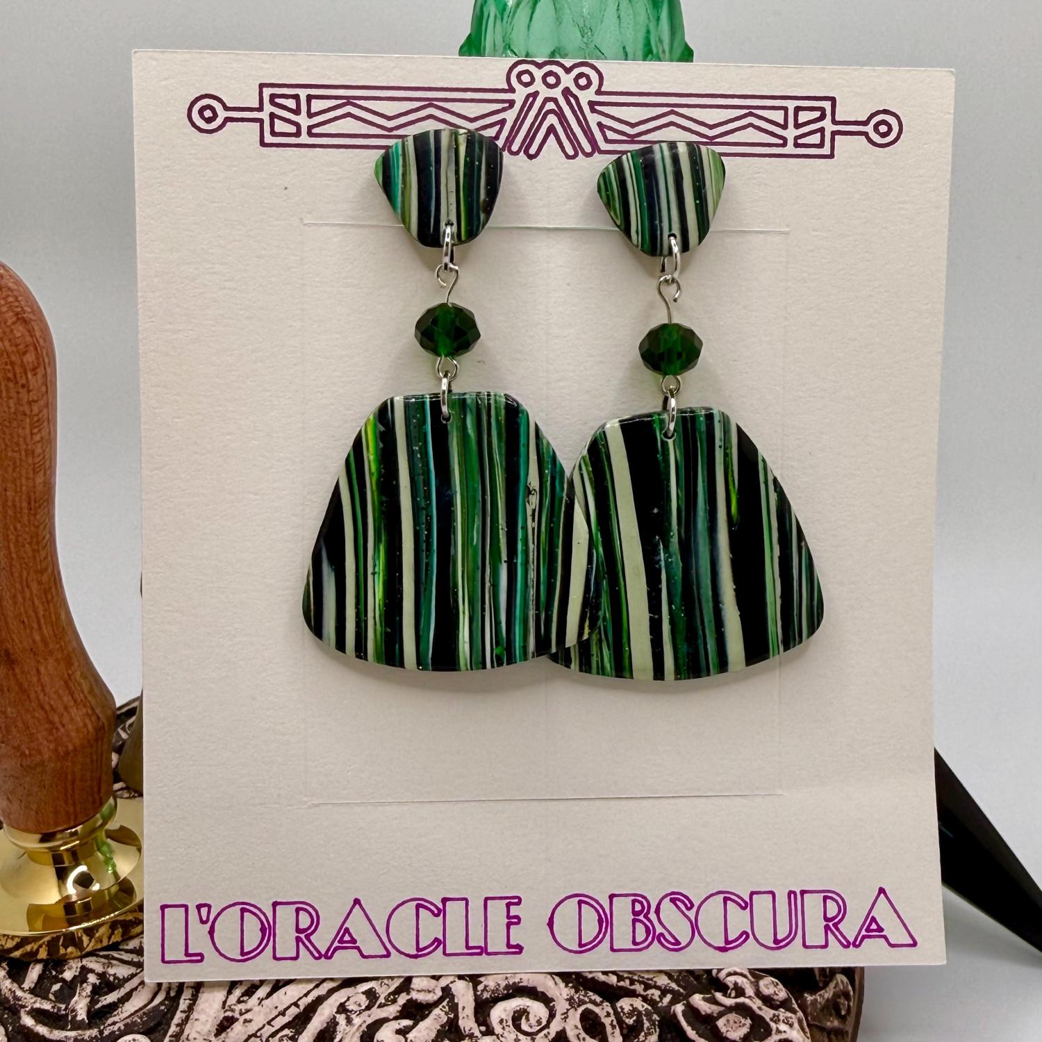 Handmade Polymer Clay Statement Earrings Deep Sea Stripe Cane