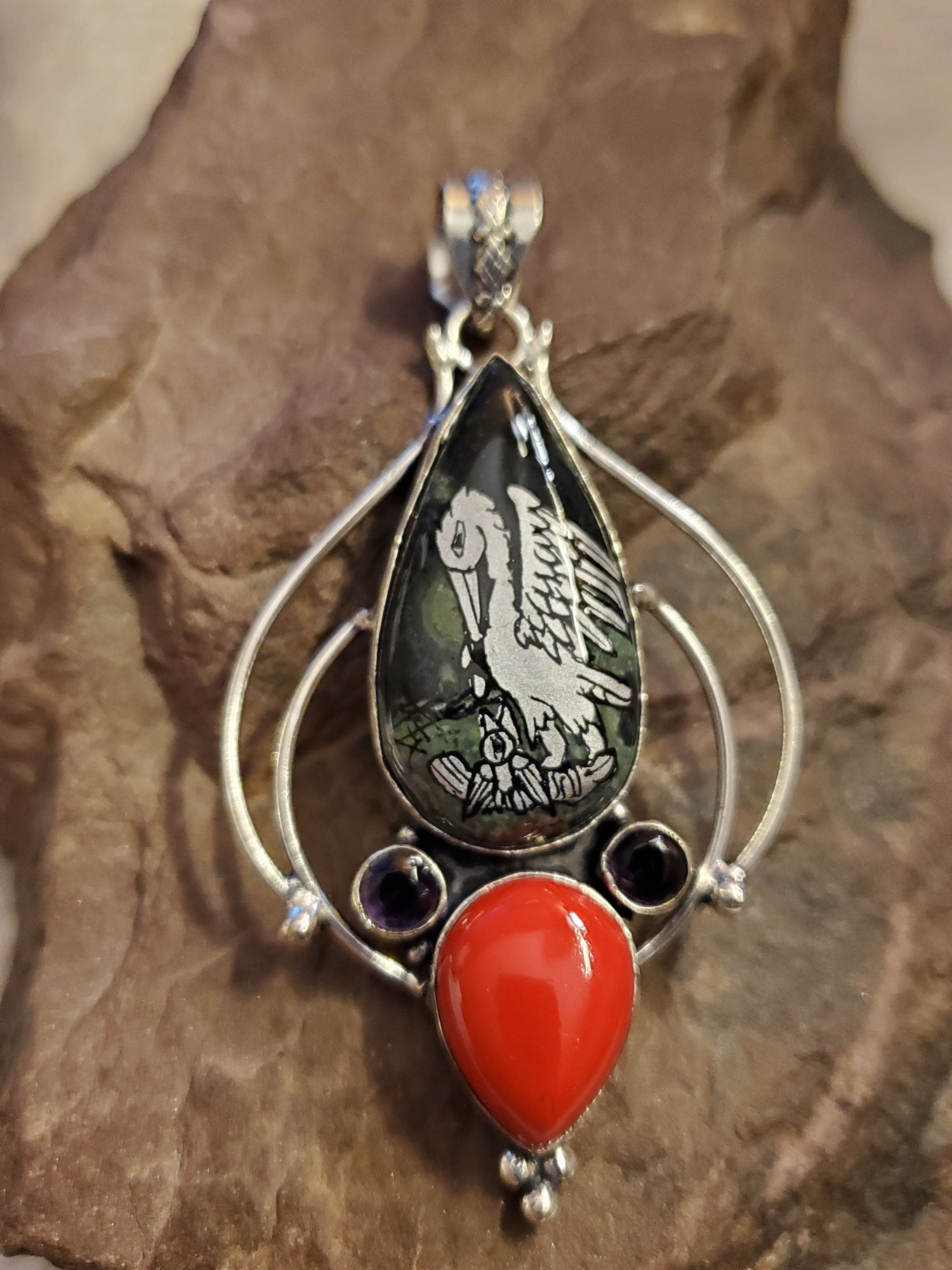 Pelican Star Galaxy Coral Amethyst Pendant