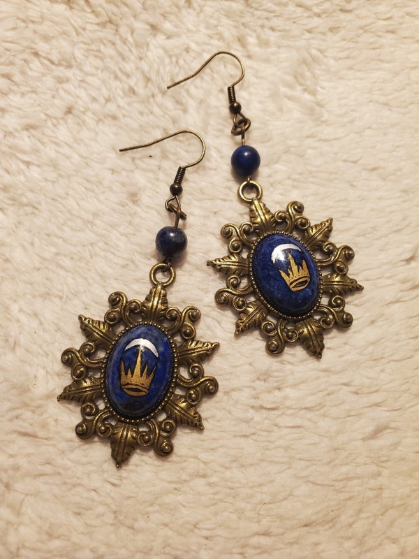 Silver Crescent Lapis Bronze Ear Rings