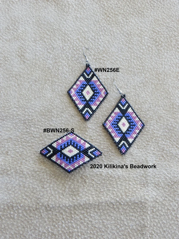 Native American Style Beaded Earrings - Native American Style Beaded Barrette - Beaded Navajo Rug Barrette - Beaded Navajo Rug Earrings - Made by Kilikina
