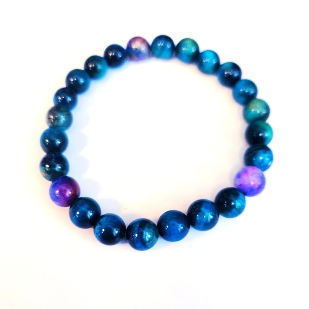 Hand Crafted Glitter Tiger's Eye Beaded Bracelet 7.25"