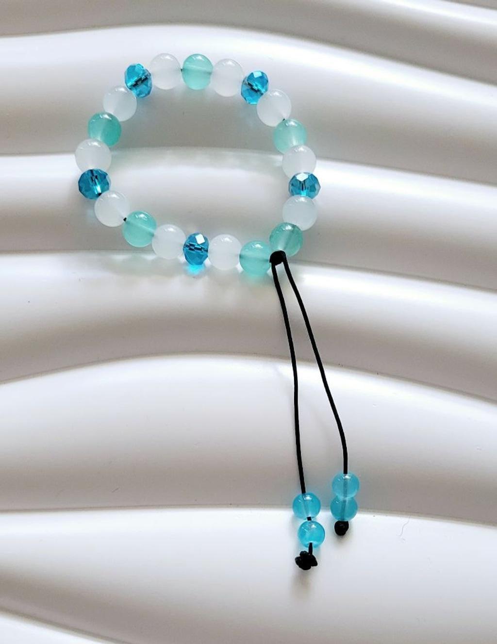 Aqua White Adjustable Beaded Bracelet