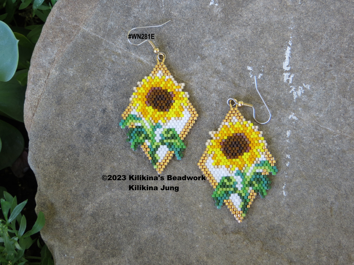 Sunflower Earrings - Beaded Sunflower Earrings - Made by Kilikina