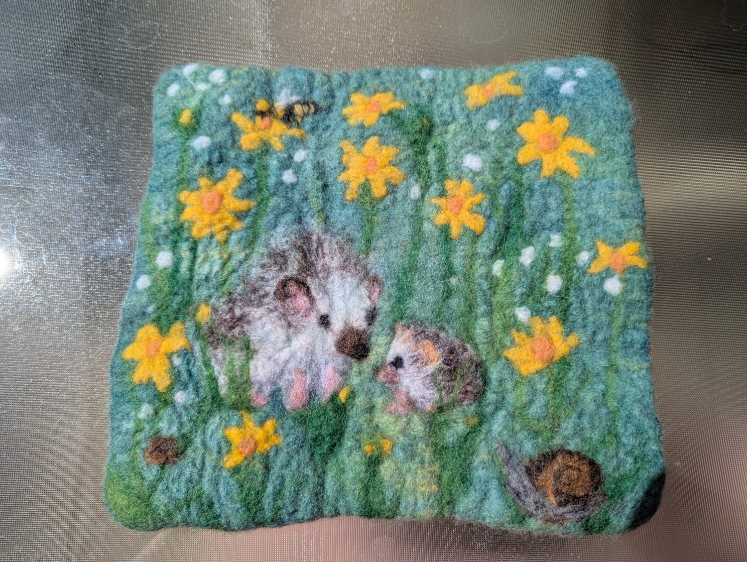 Hedgehog Two sided Felted wool Hot pad trivet