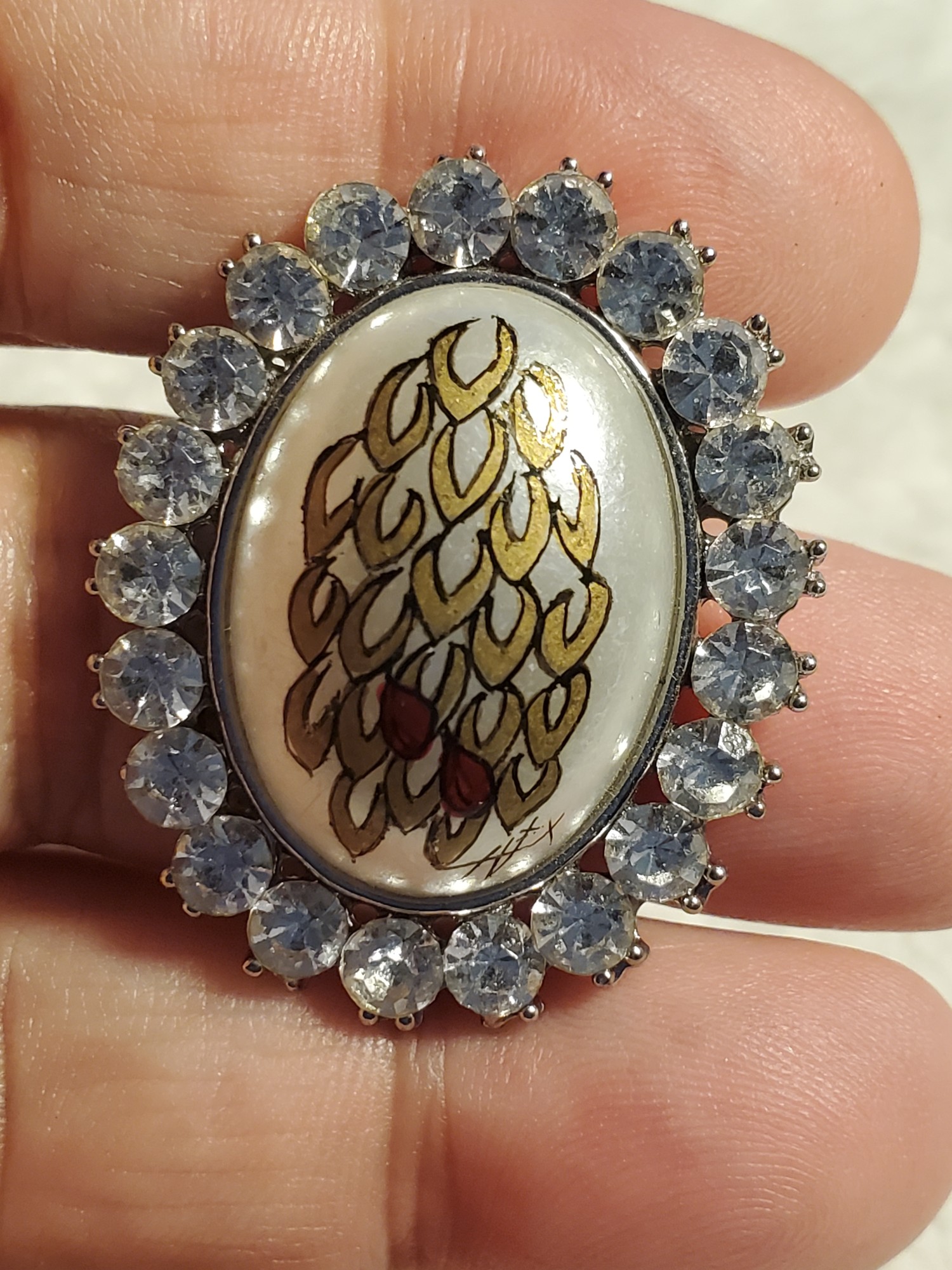 Stealth Pelican Abalone Rhinestone Brooch Pendant