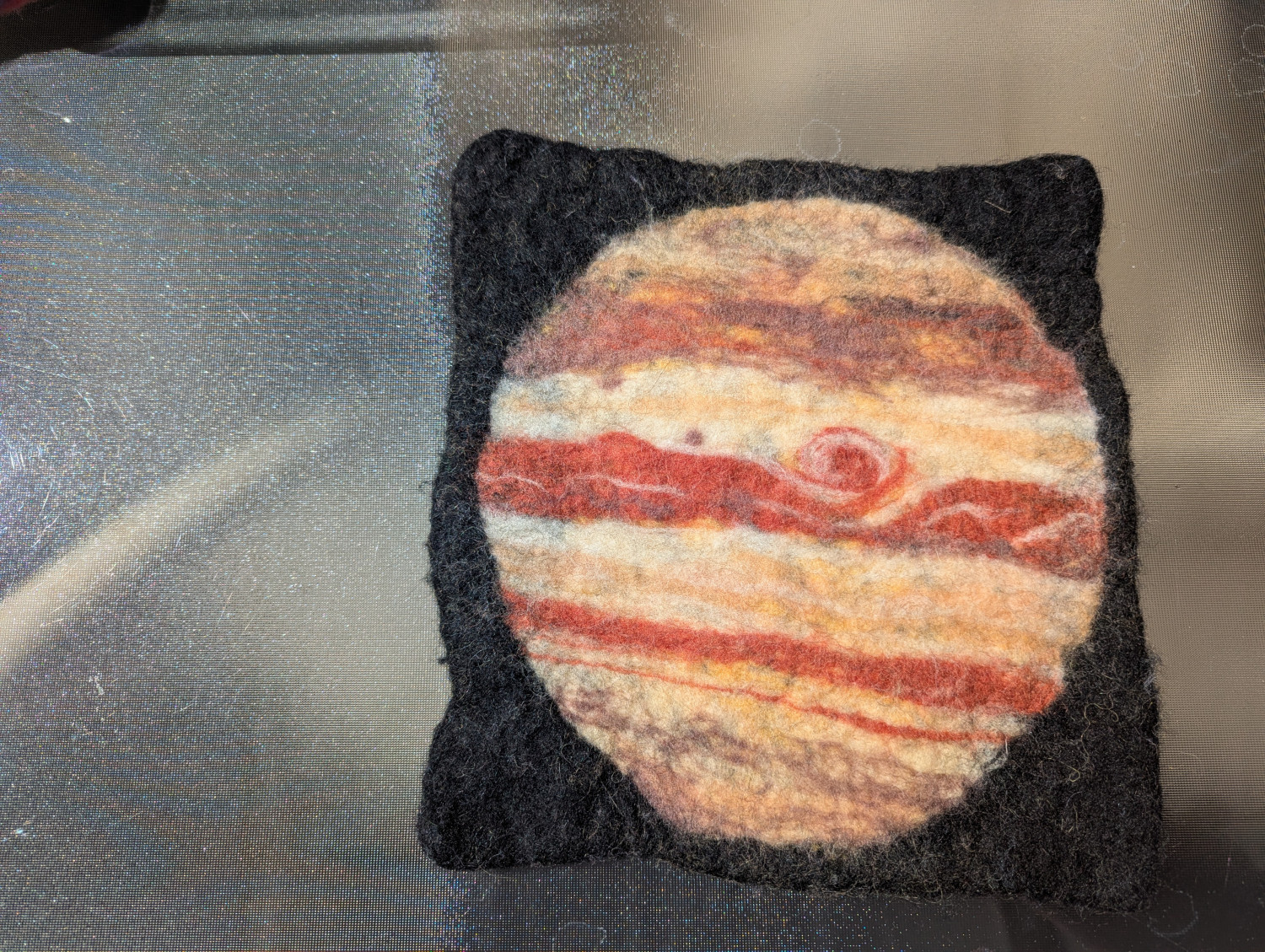 Jupiter and Moon Two sided Felted wool Hot pad trivet