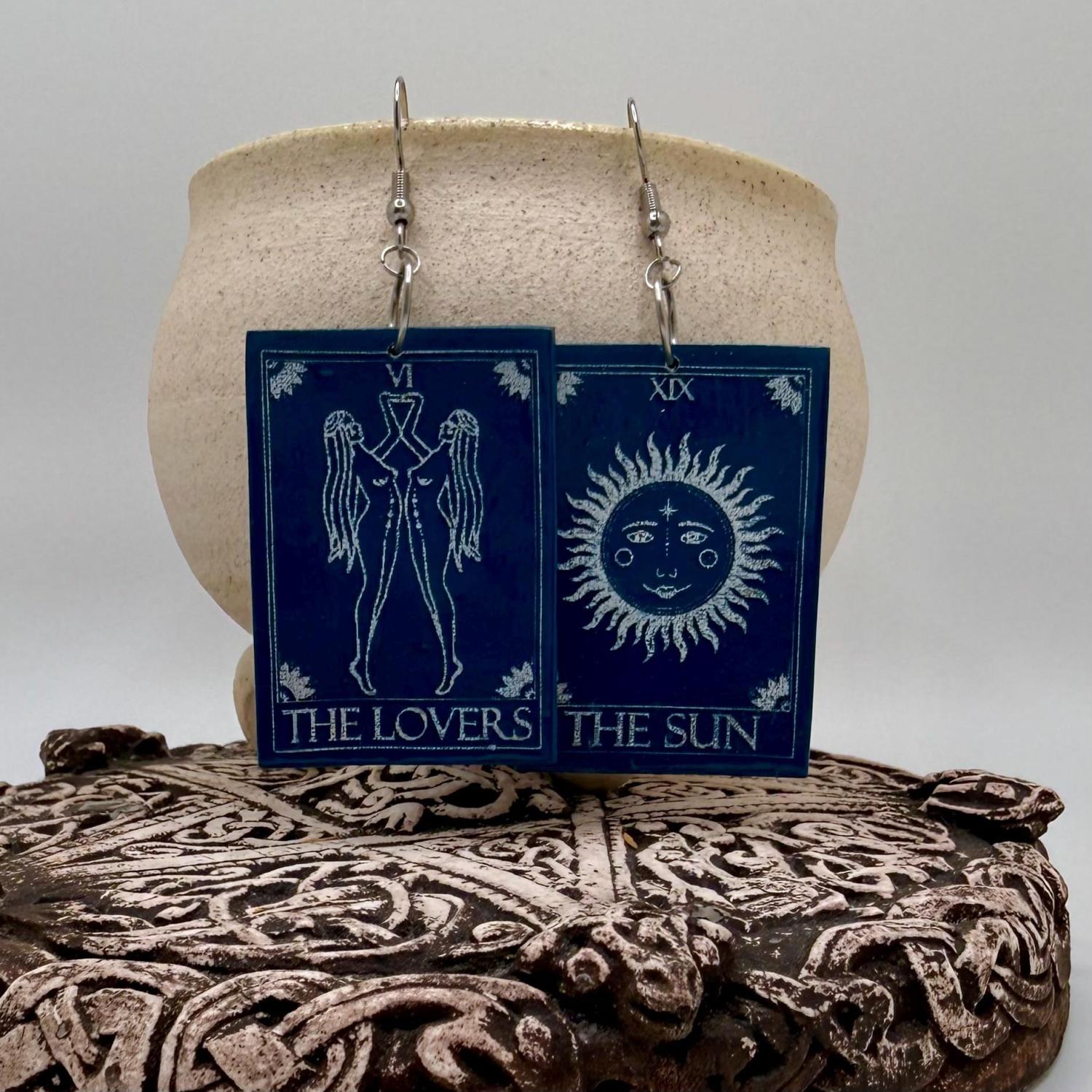 Handmade Polymer Clay Tarot Earrings The Lovers & The Sun