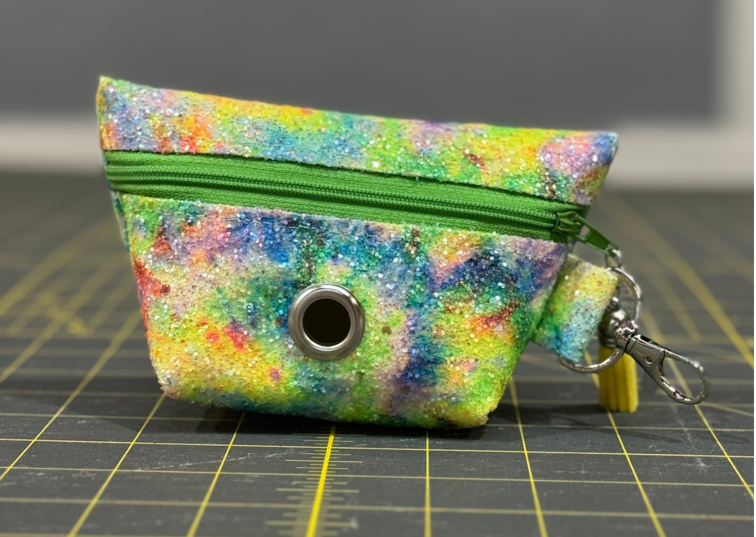 Colorful Glitter Dog Poop Bag Holder | Rainbow Sparkle Waste Bag Dispenser with Zipper & Tassel | Clip-On Leash Accessory for Dog Walks | Handmade Gift for Pet Lovers