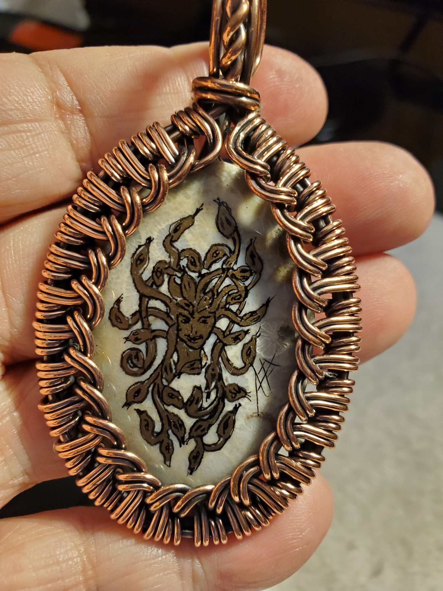 Medusa Fossil Copper Pendant