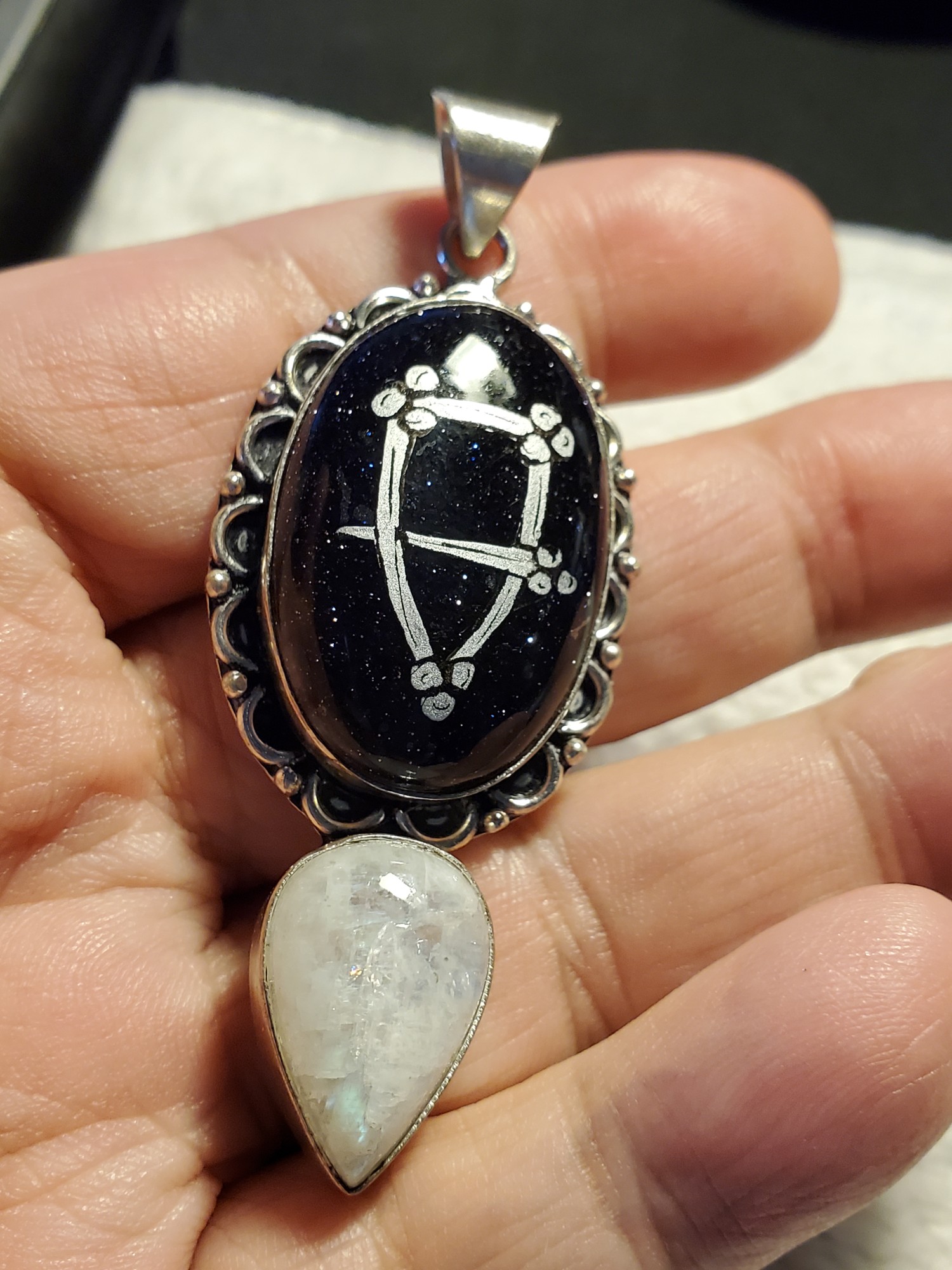 Silver Brooch Dark Sky Sandstone Pendant