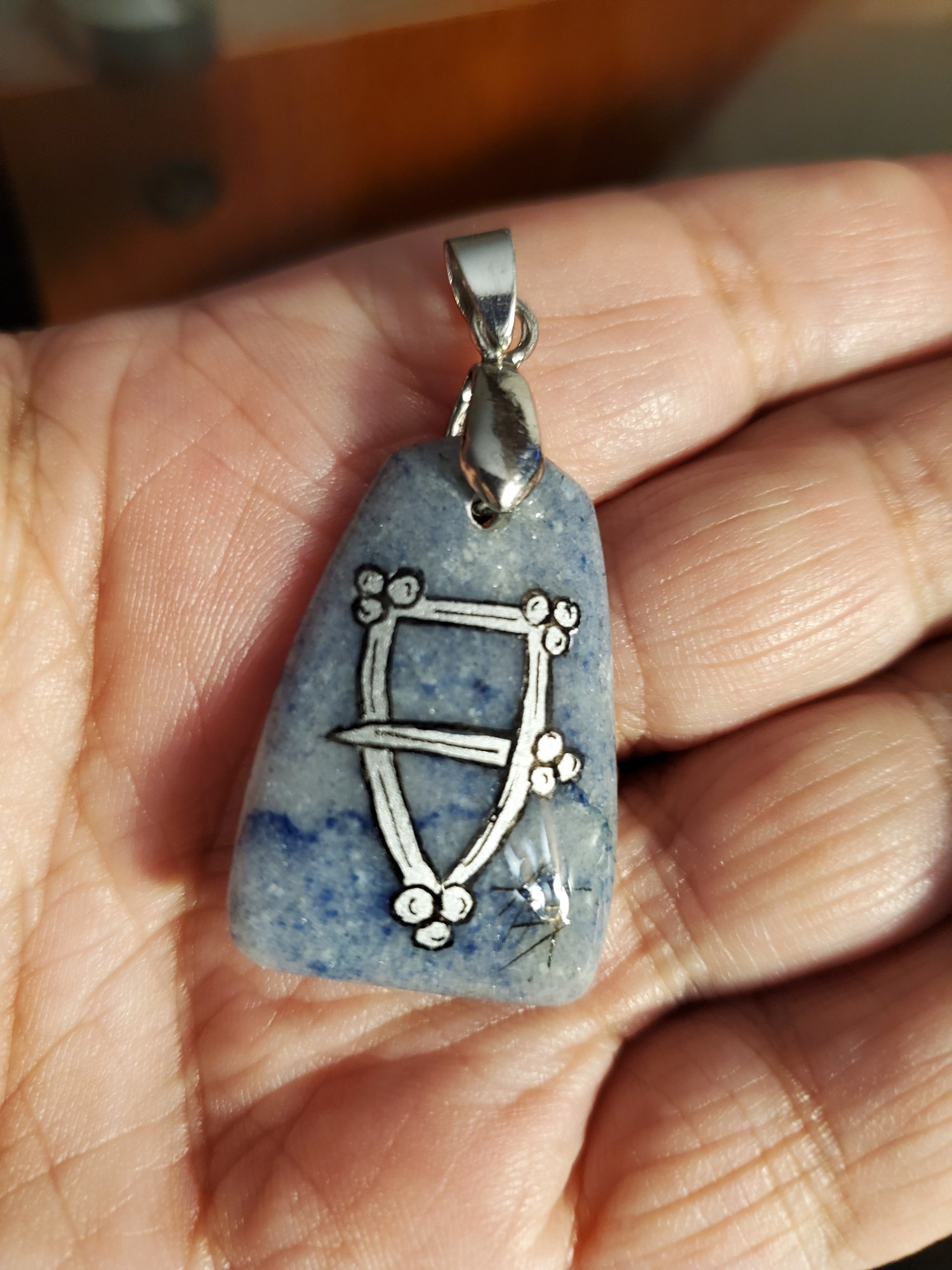 Silver Brooch East Kingdom Larimar Pendant