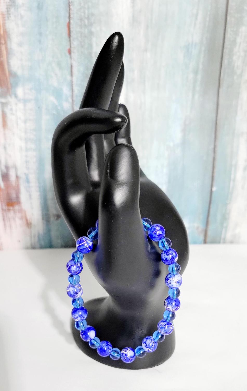 Handcrafted Blue Beaded Bracelet: Acrylic & Translucent Glass