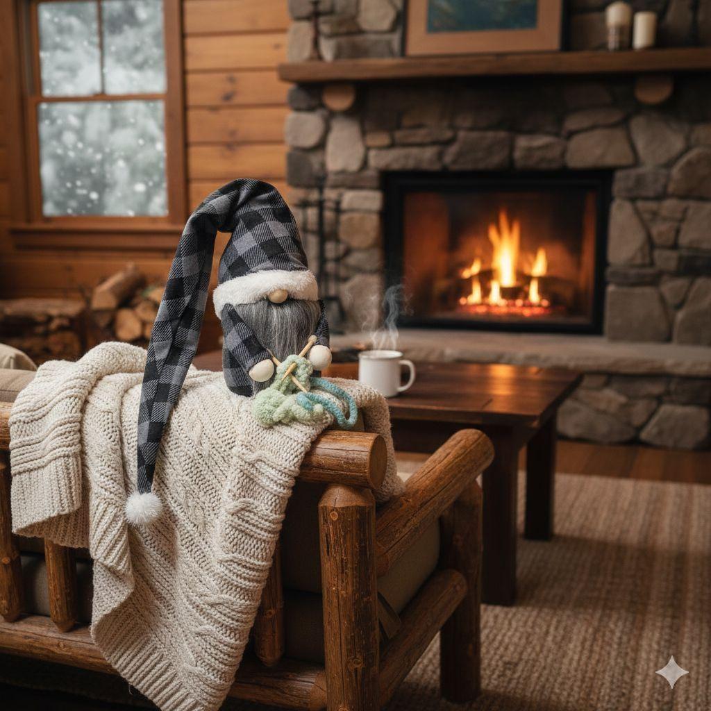 Knitting Gnome: Custom made Plaid Hat | Knitters Gift| Shelf Sitter | Tiered Tray Decor