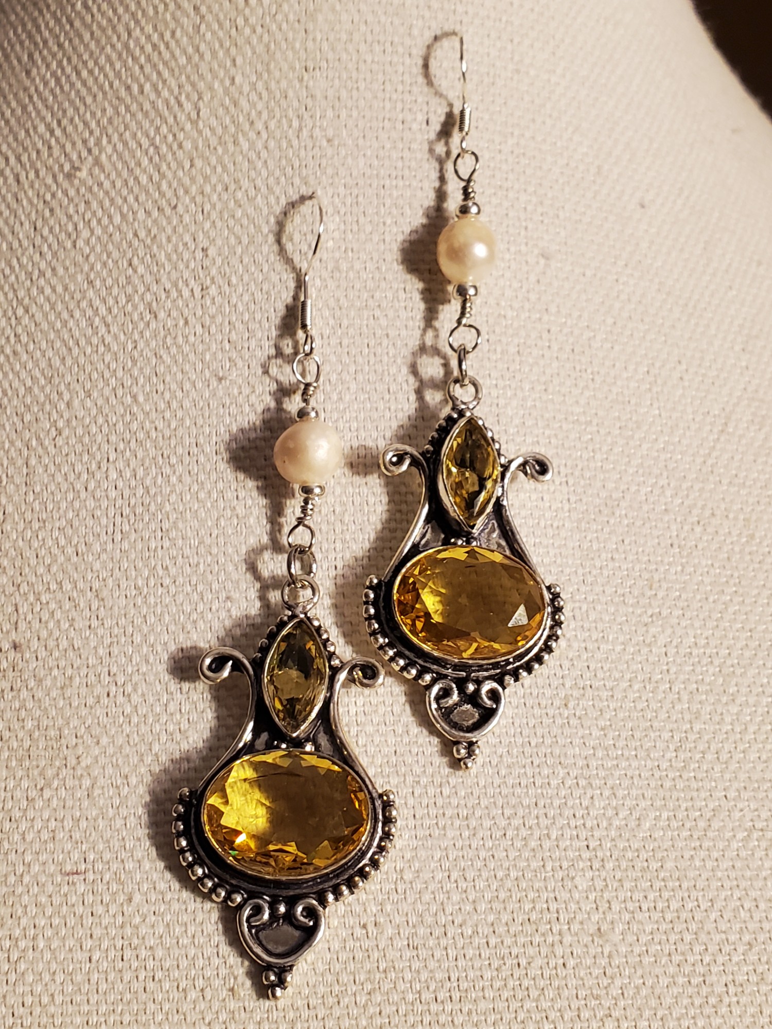 Citrine Freshwater Pearls Sterling Earrings