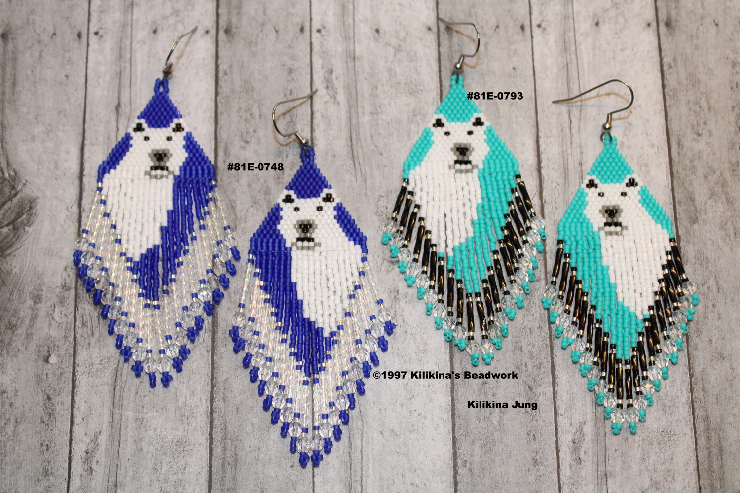 Beaded Polar Bear Earrings – Native American Style Bear Jewelry - Made by Kilikina
