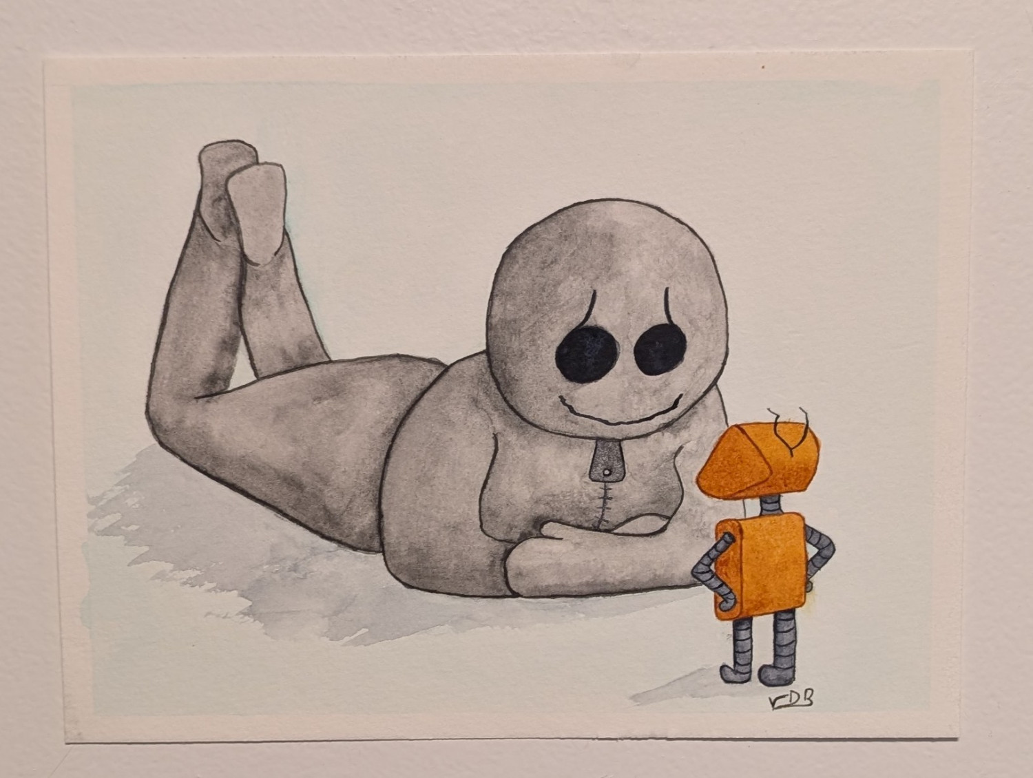 "Rag Doll Man Meets LIT-L-10: 1" Watercolor Painting