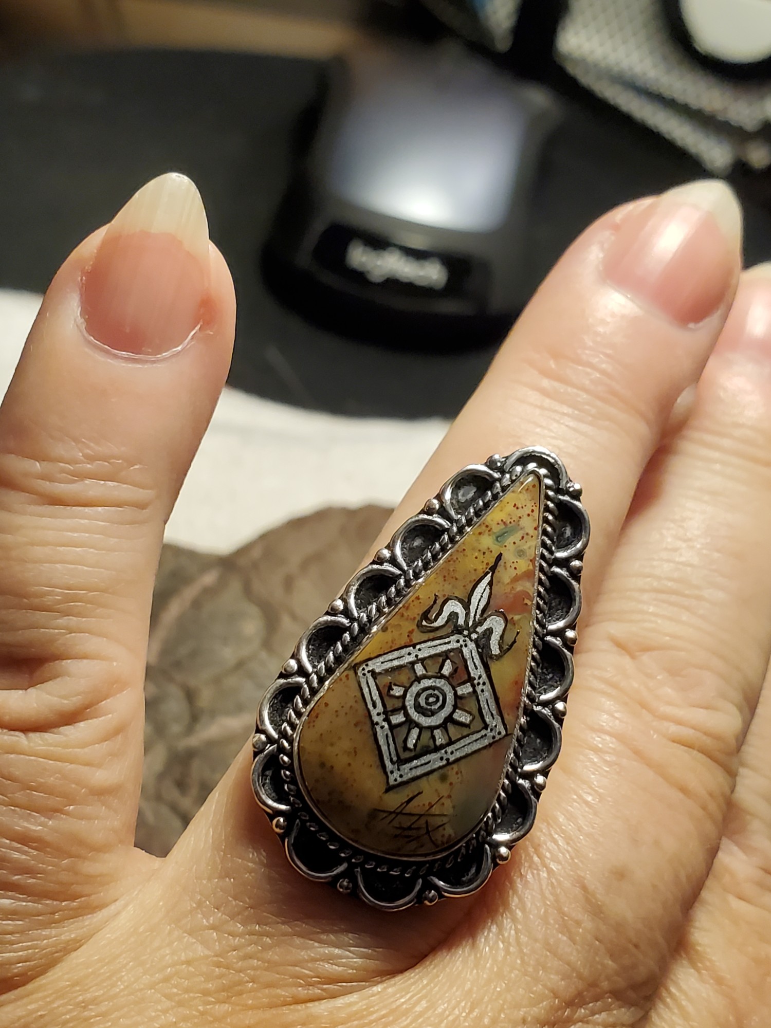 Order of the Mark Yellow Bloodstone in Sterling Silver Ring size 8