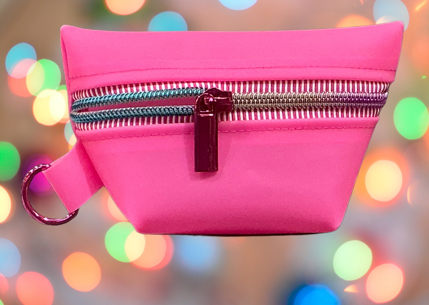 Small Hot Pink Jelly Vinyl Zipper Pouch | Waterproof Mini Bag with Pink Stripe Zipper | Fun Leash Accessory or Coin Purse